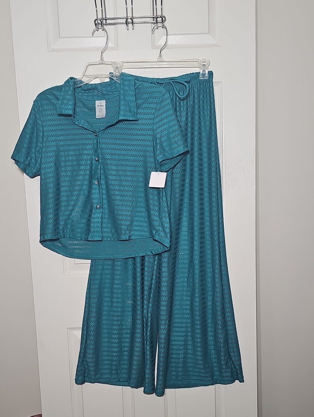 Hurley Teal Green Mesh Knit Two-Piece Swim Cover-Up Set Size S
